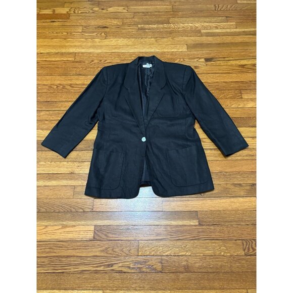 Vintage Talbots Womens Linen Blazer Jacket Size 12 Black 1 Button Linen Career - Picture 1 of 6